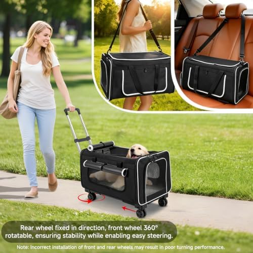 Large Pet Carrier with Detachable Wheels, 2 IN1 Foldable Soft-Sided Carriers- - Image 6