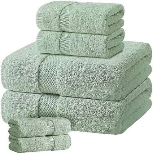 White Classic Mint Green Bath Towel Set of 6-100% Cotton Highly Absorbent Towels by WhiteClassic