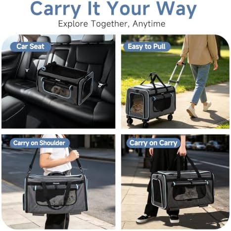 Large Pet Carrier with Wheels, Foldable Rolling Cat Carrier with Telescopic - Image 4