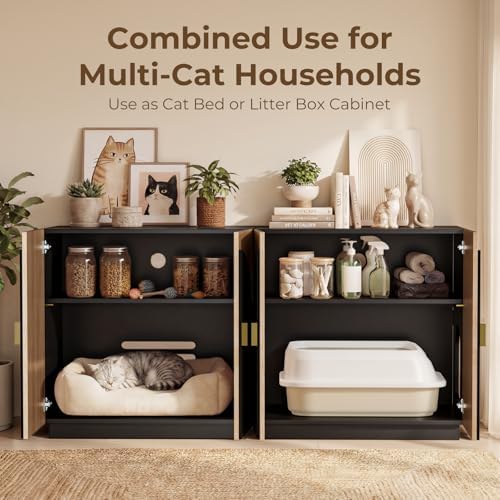 Amunrbrek Large Litter Box Enclosure, Fluted Hidden Cat Litter Box Cabinet - Image 3