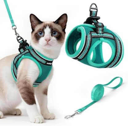 rabbitgoo Cat Harness and Leash Set, Step-in Soft Vest, Turquoise & Green by rabbitgoo
