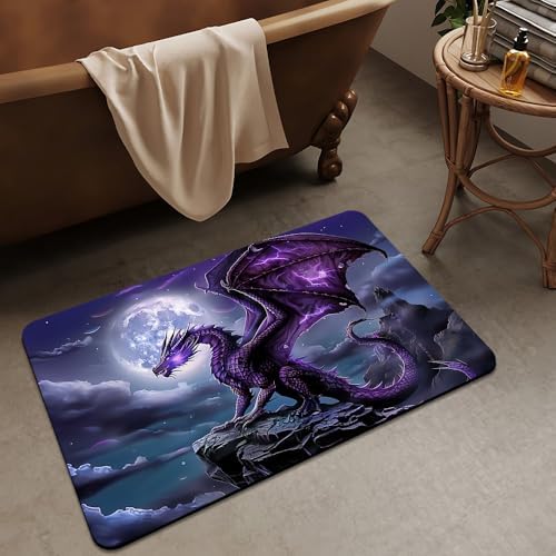 Bath Mat Rug, Majestic Purple Dragon Non Slip Quick Dry Super Absorbent Thin - Image 3