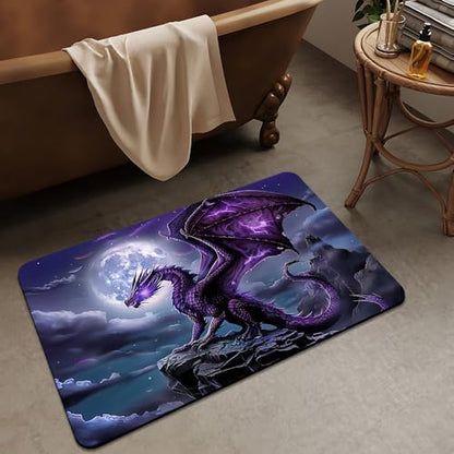 Bath Mat Rug, Majestic Purple Dragon Non Slip Quick Dry Super Absorbent Thin - Image 3