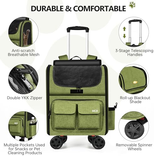 MGB Foldable Pet Carrier with Wheels, Olive Drab - Image 3