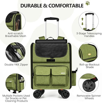 MGB Foldable Pet Carrier with Wheels, Olive Drab - Image 3