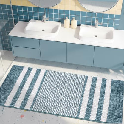 BSICPRO Large Bathroom Rugs Runner, 20x47 Chenille Bath Mats, Denim Blue by BSICPRO