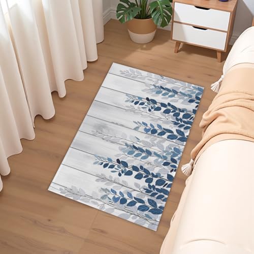 Giwawa Blue Eucalyptus Leaves Bath Rug Rustic Wood Bathtub Mat Absorbent Non - Image 6