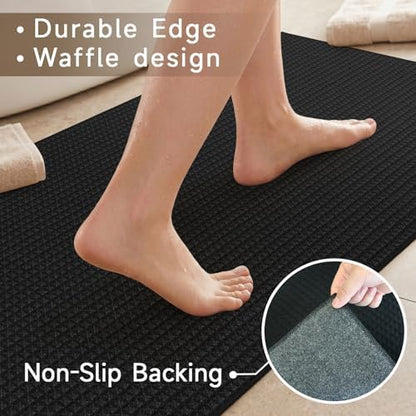2x4 Waffle Knit Bath Mat: Super Absorbent Soft Washable Entryway Rug Black - Image 5