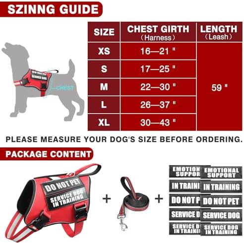 Service Dog Vest Harness and Leash Set+10 Patches, No Pull&Adjustable - Image 6