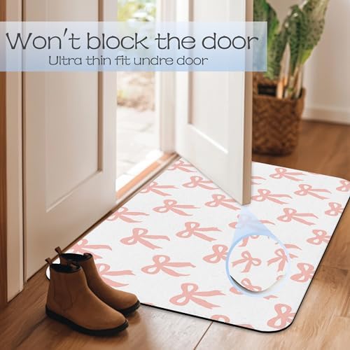 Pink Bow Fast Drying Absorbent Bathroom Mat, Non-Slip Rubber Backing Thin - Image 7