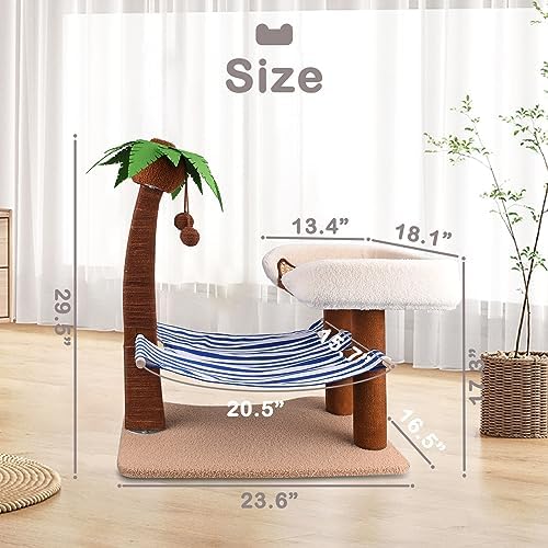 Cat Scratching Post w/Perch & Hammock, 29.5" Tall Cat Palm Tree - Image 4