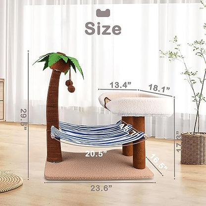 Cat Scratching Post w/Perch & Hammock, 29.5" Tall Cat Palm Tree - Image 4