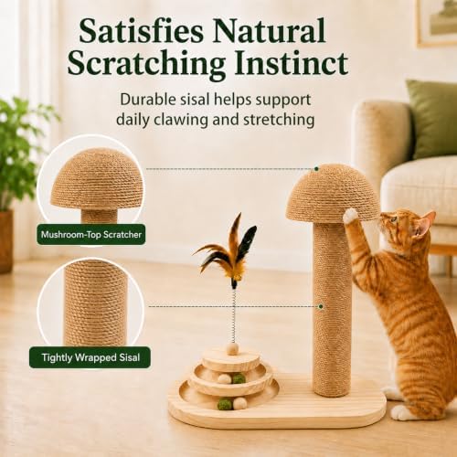 Cat Scratching Post, 3-in-1 Sisal Cat Tree Tower Scratcher - Image 2