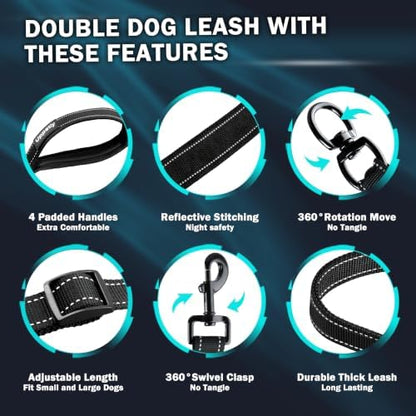 Uppetly Double Dog Leash for 2 Dogs, No Tangle Dual Leashes for Walking - Image 3