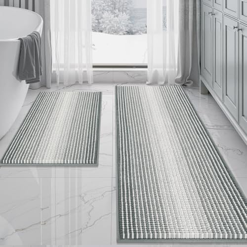 BSICPRO Bathroom Rugs Sets 2 Piece, Non Slip Striped Bath Mats, Light Gray by BSICPRO