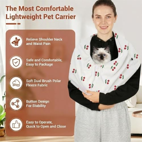 Hands-Free Cat Sling Carrier for Small Dogs & Cats, Soft Fleece - Image 2