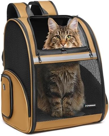 Pet Backpack Carrier, Large Cat Carrier Backpack Up to 20 Lbs by FERMAO