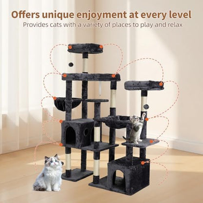 Upgraded 64.5 Inch Multi Cat Tree 3 Perches 2 Beds 2 Baskets Grey - Image 5