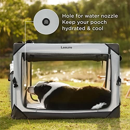 Lesure Portable Soft Collapsible Small Dog Crate, 26in Light Grey - Image 3
