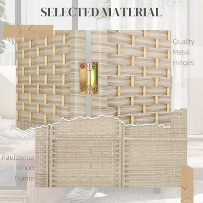 HOMCOM 6 Panel Room Divider 6 Ft Privacy Screen Hand-Woven Washed Oak - Image 5
