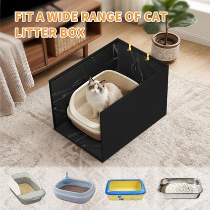 Aokeyee Black Cat Litter Box Enclosure High PVC Splash Guard - Image 5