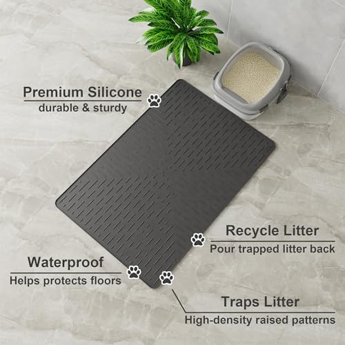 OHMO XXL Cat Litter Mat, 37.5x25.2 Black, Premium Silicone Rubber, Waterproof & - Image 2