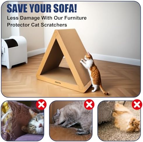 3 Pack Cardboard Cat Scratcher & Scratch Pad, Buildable Triangle Cat House w/ - Image 5