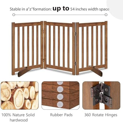 LZRS Wooden Free Standing Dog Gate 60" W x 30" H, Foldable Solid Hardwood Pet - Image 3