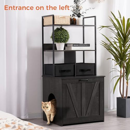 DWANTON Cat Litter Box Enclosure, 2 Storage Shelves and 2 Drawers - Image 3