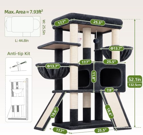 Globlazer Heavy Duty Cat Tree for Large Cats, 25.5in Wide Top Perch - Image 2