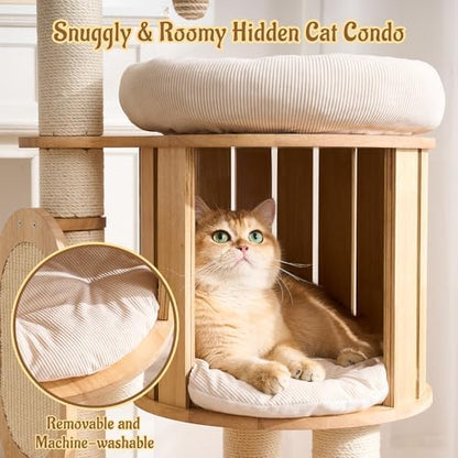 50" Modern Cat Tree for Indoor Cats Small to Medium, Solid Wood Cat Tower - Image 4