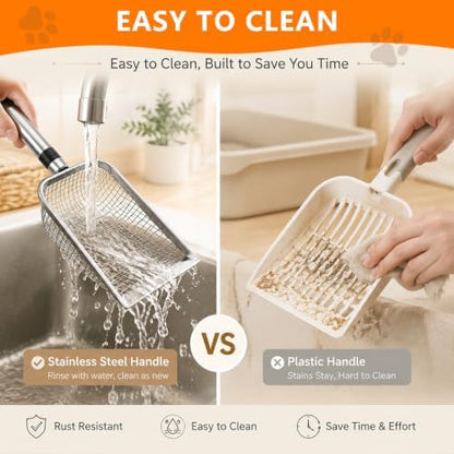 Cat Litter Scoop 2 Pack, Stainless Steel Handle, 3.8mm & 5mm Mesh Sifter - Image 5
