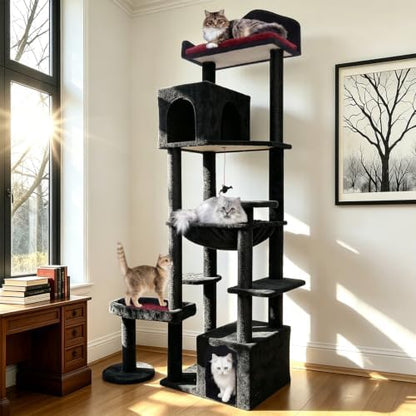 Gothic Cat Tree with Coffin Bed, Spooky Cat Tower with Scratching Post by KWOJU