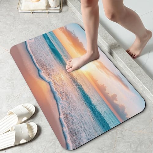Sunset Beach Bathroom Mat, Non-Slip Rubber Backing Thin Low-Profile Bath Rug by Unknown
