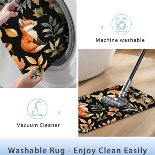 Retro Fox Bathroom Rug 29.5"x17", Leaves Quick-Drying Super Absorbent Diatomite - Image 5