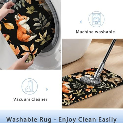 Retro Fox Bathroom Rug 29.5"x17", Leaves Quick-Drying Super Absorbent Diatomite - Image 5