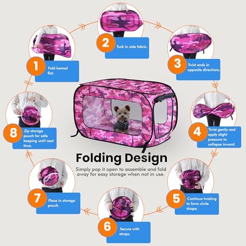 Portable Collapsible Pop Up Kennel, Camo Pink - Image 5