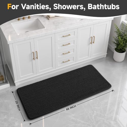 Ophanie Black Bathroom Rugs 48x20, Soft Chenille Bath Mat, Non Slip Absorbent - Image 2