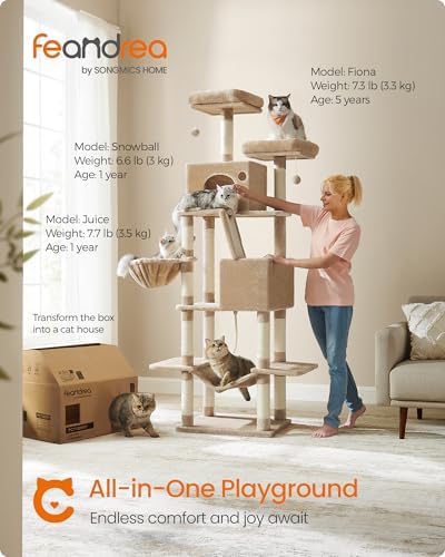 Feandrea Cat Tree, 81.1-in Large Cat Tower, Camel Brown - Image 2