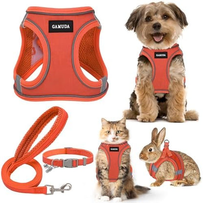GAMUDA Small Pet Harness Collar and Leash Set, Step in No Chock No Pull Linen by GAMUDACollarsCollection