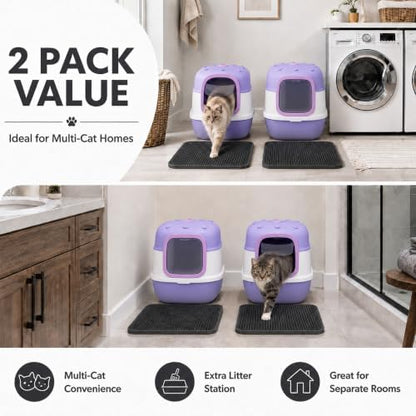 Enclosed Kitty Litter Box, 2 Pack Purple Cat Box - Image 5