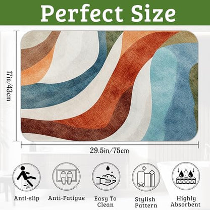 Colorful Waves Bathroom Rugs Mat Non Slip Washable Quick Dry Absorbent Thin - Image 2