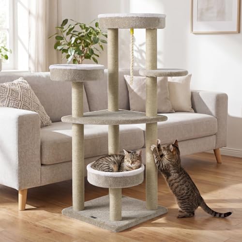 PETSITE 51-inch Modern Cat Tree, 3 Comfy Cat Beds, and Interactive Sisal Rope - Image 2