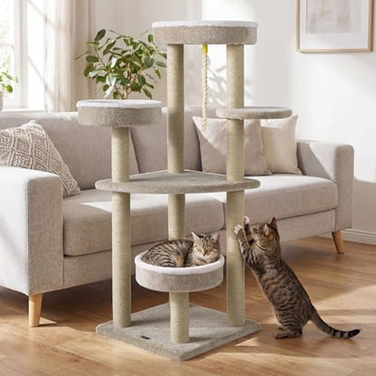 PETSITE 51-inch Modern Cat Tree, 3 Comfy Cat Beds, and Interactive Sisal Rope - Image 2