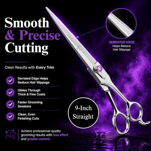 Kenchii Scorpion Dog Grooming Scissors 9in Straight, Micro-Serrated - Image 3