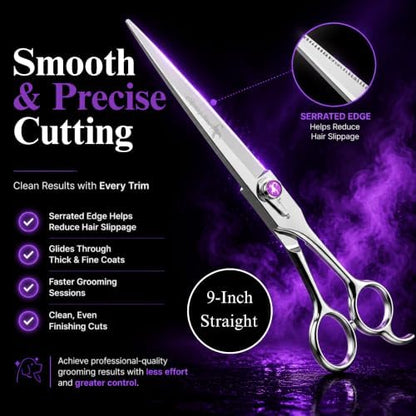 Kenchii Scorpion Dog Grooming Scissors 9in Straight, Micro-Serrated - Image 3