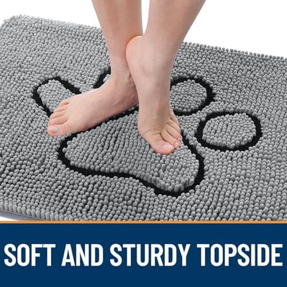 OLANLY Dog Door Mat for Muddy Paws 47x24, Paw Print Design Chenille Mud Mat - Image 4