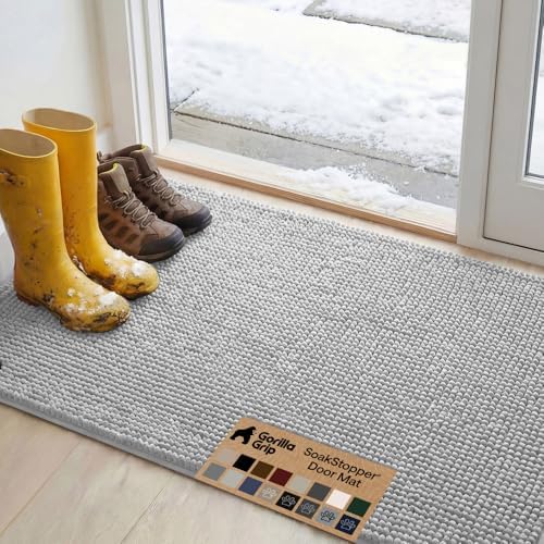 GORILLA GRIP SoakSTOPPER Dog Door Mat, Machine Wash and Dry, 48x30 Lt Gray by GorillaGrip
