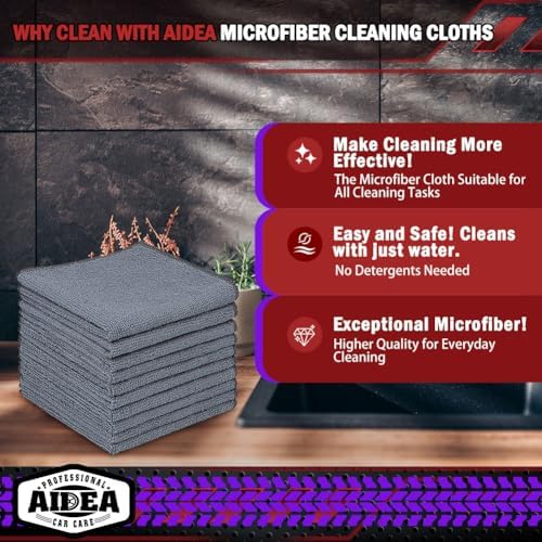 AIDEA Microfiber Cleaning Cloth Grey 20PK, Microfiber Towels 12"×12" - Image 2