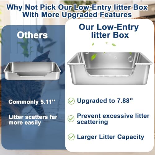 7.9'' High-Sided Low Entry Stainless Steel Cat Litter Box - Image 5